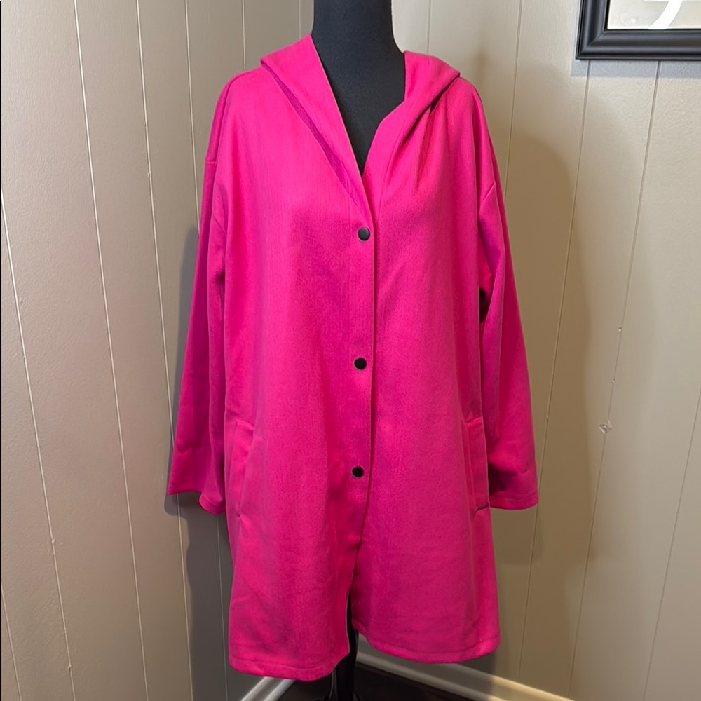 B1 Vibrant Pink Women's 3XL Hooded Coat with Back Ring Embellishments